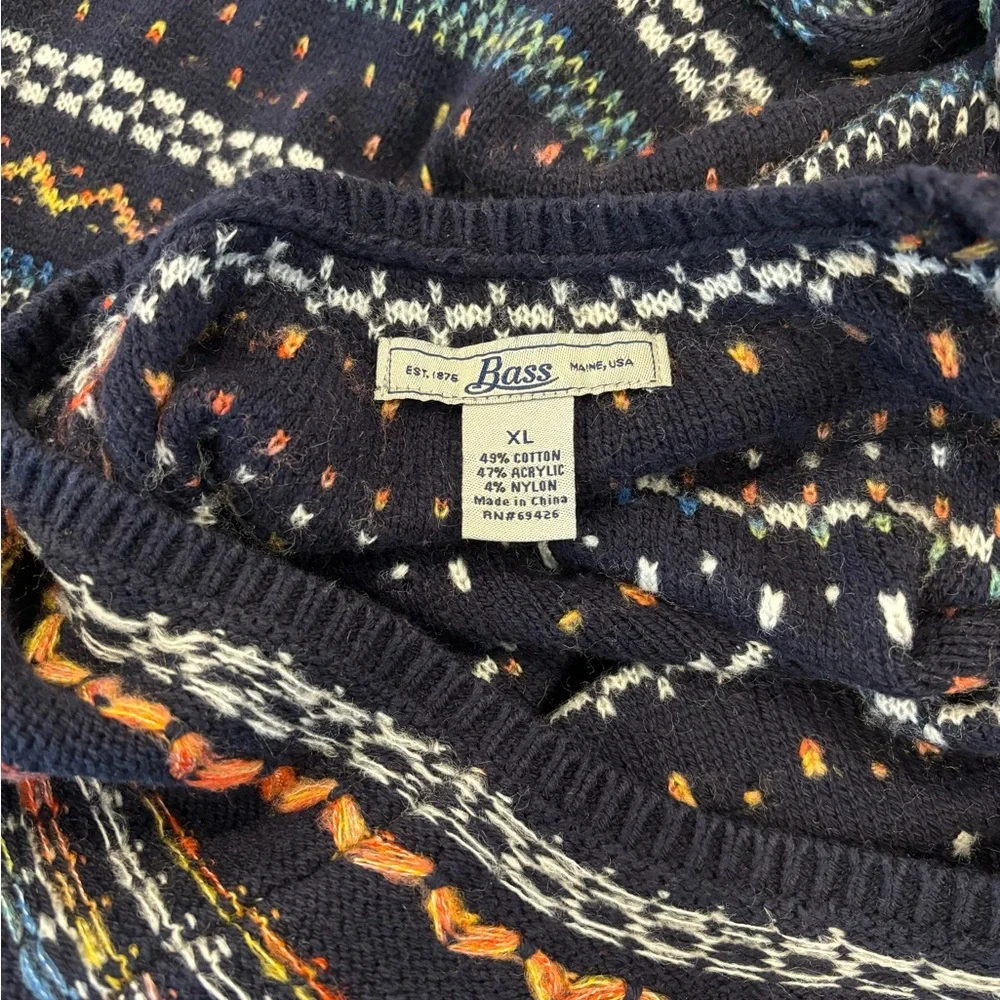Bass Fair Isle Navy Multicolored Winter Long Sleeve Sweater XL